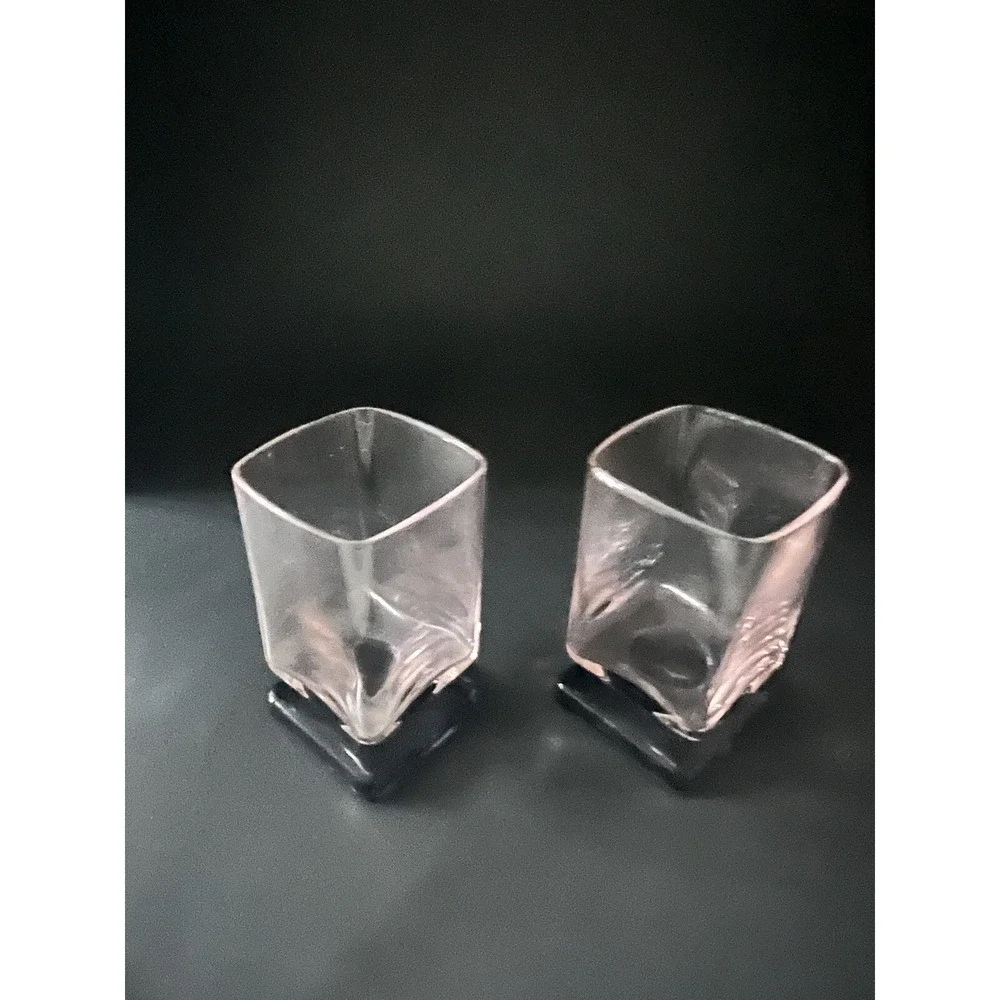 Vtg MCM Di Saronno Pink Tint Blue Pedestal Cocktail Cordial Glasses Set Of 2